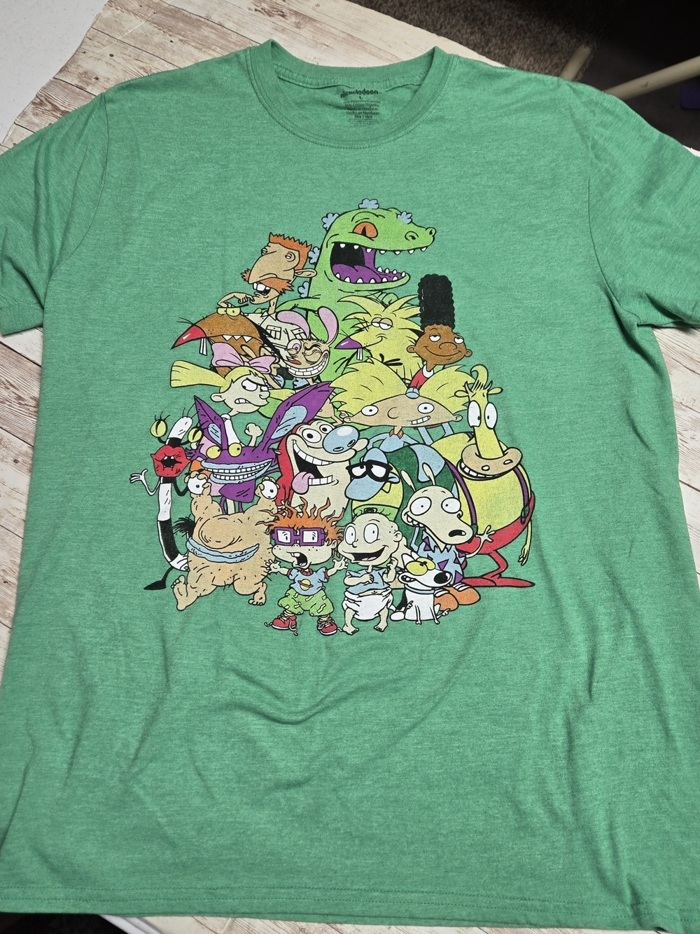 Nickelodeon Cartoon Characters Graphic Tee Large Rugrats Hey Arnold Green